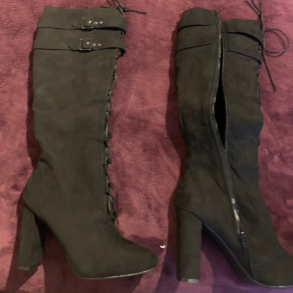 Black tall dress boots.